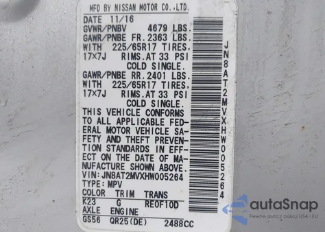 2017 Nissan Rogue S from USA, damaged, VIN JN8AT2MVXHW005264